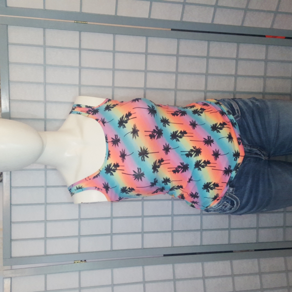Rainbow palm tree tank top